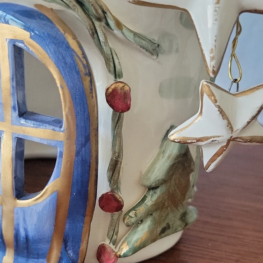 Ceramic Holiday House with Stars and Heart